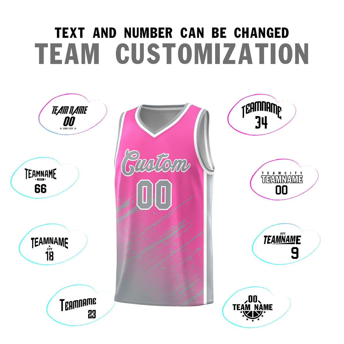 Custom Pink Basketball Kits With Gray Paint Graffiti