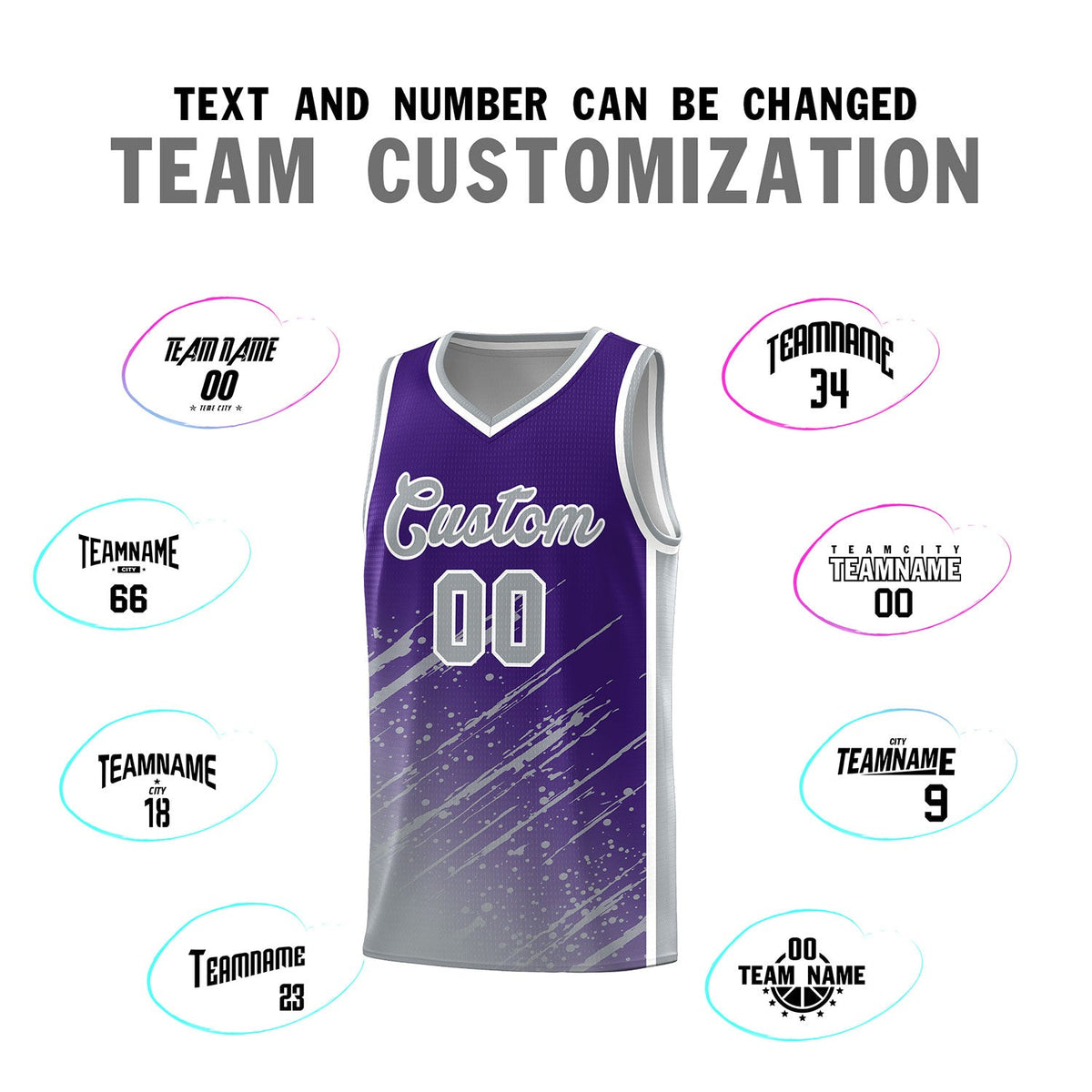 Custom Purple Basketball Kits With Gray Paint Graffiti