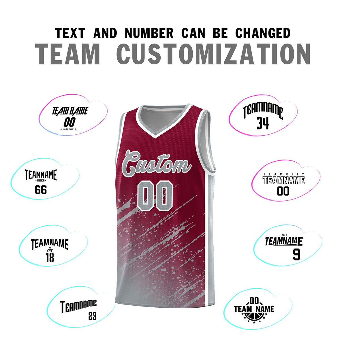 Custom Crimson Basketball Kits With Gray Paint Graffiti
