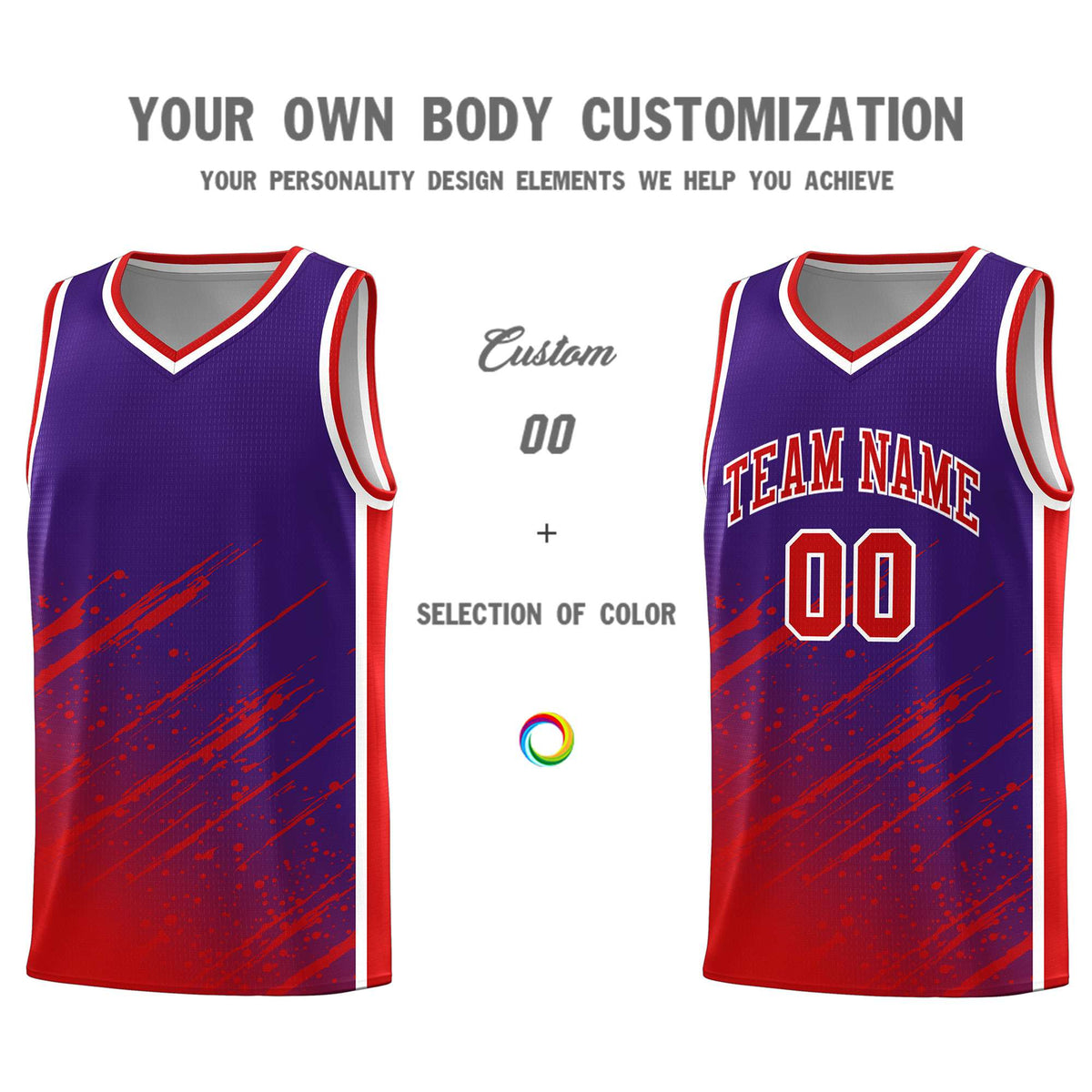 Custom Purple Basketball Kits With Red Paint Graffiti
