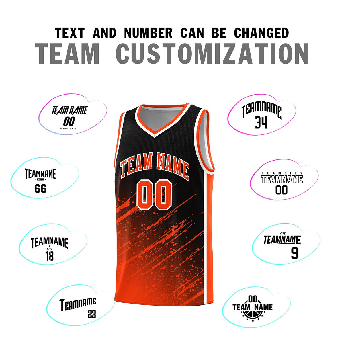 Custom Black Basketball Kits With Orange Paint Graffiti