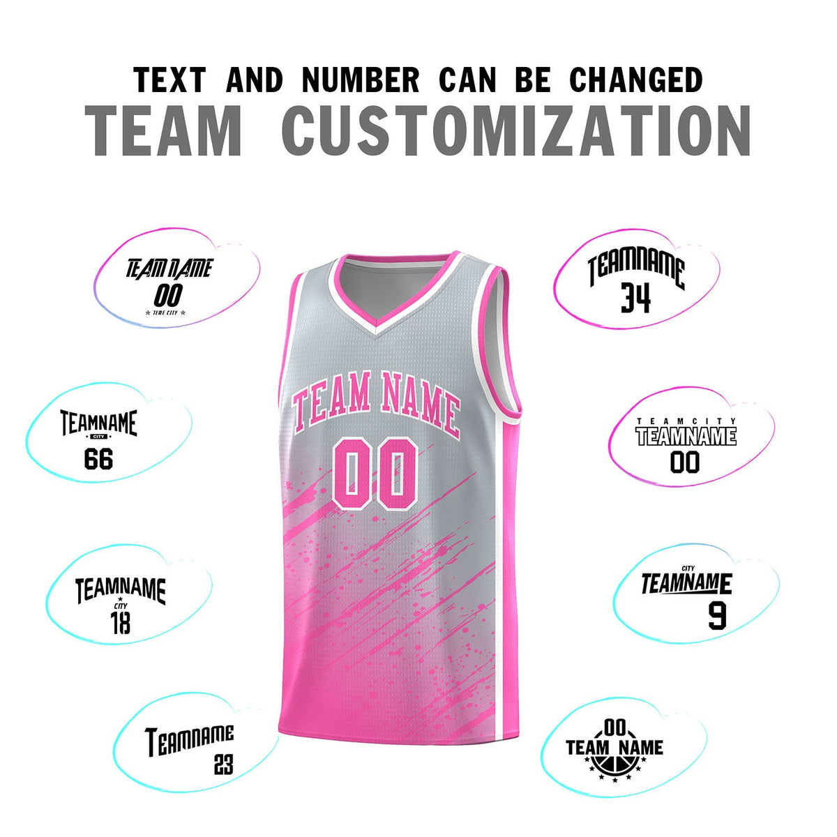 Custom Gray Basketball Kits With Pink Paint Graffiti