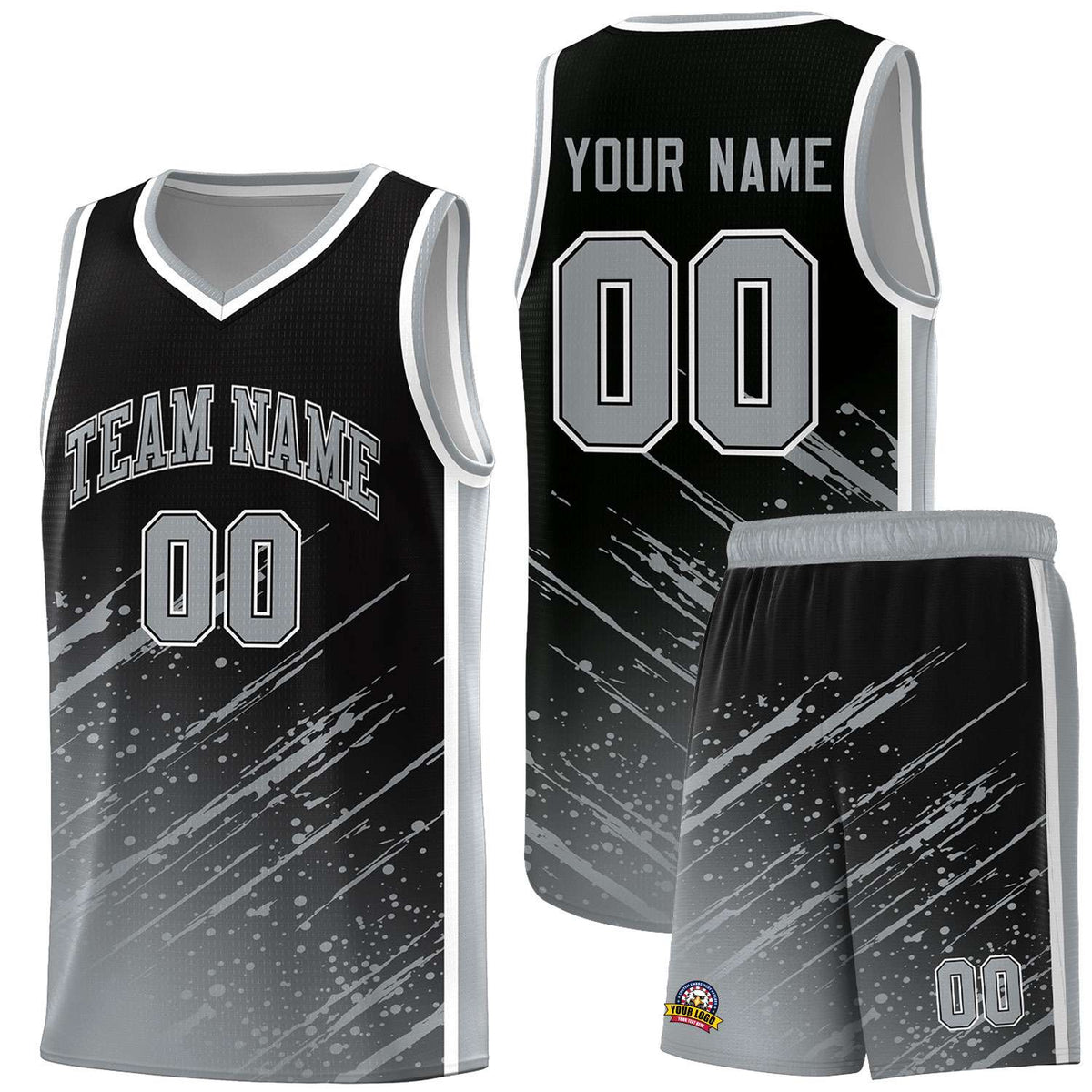 Custom Black Basketball Kits With Gray Paint Graffiti
