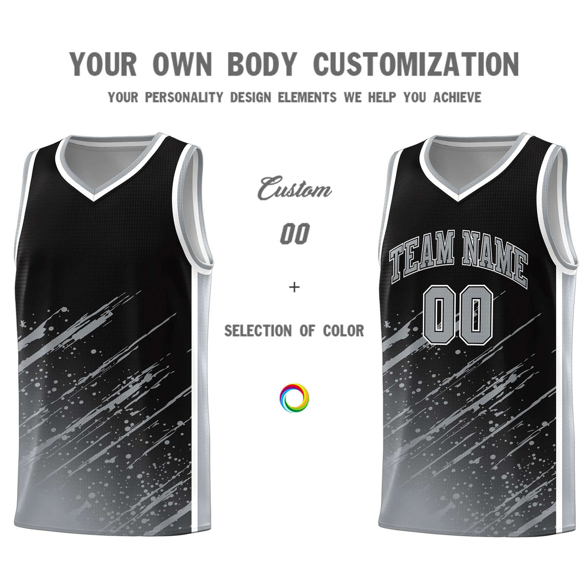 Custom Black Basketball Kits With Gray Paint Graffiti
