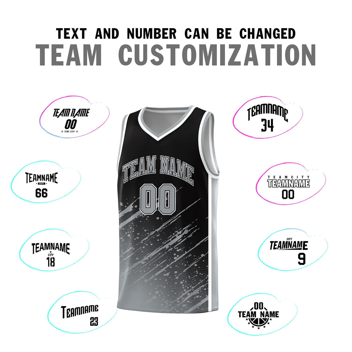 Custom Black Basketball Kits With Gray Paint Graffiti