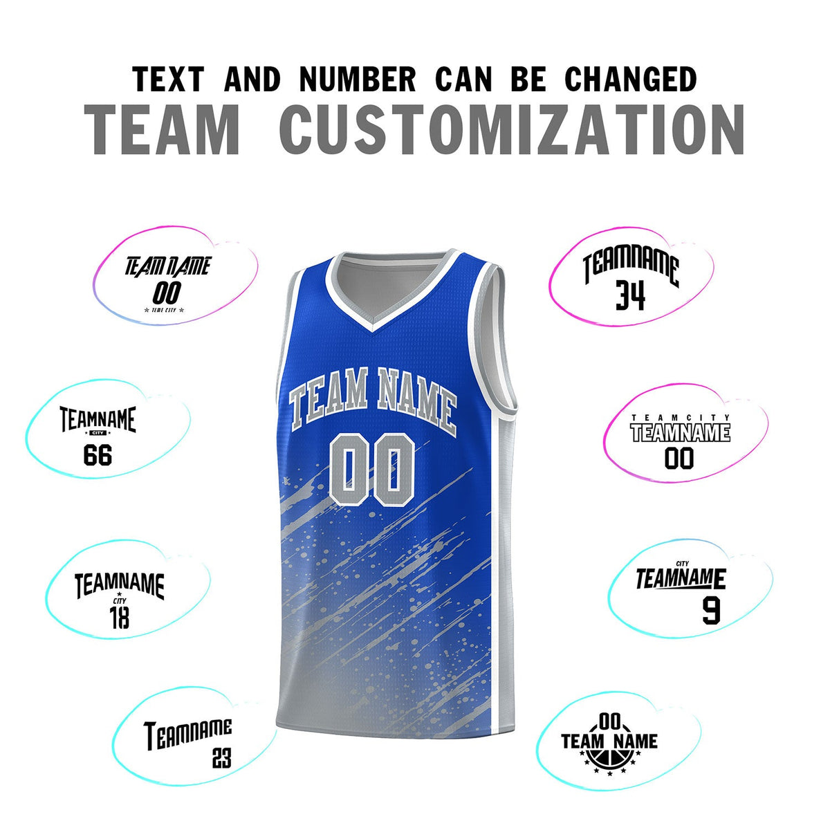 Custom Royal Basketball Kits With Gray Paint Graffiti