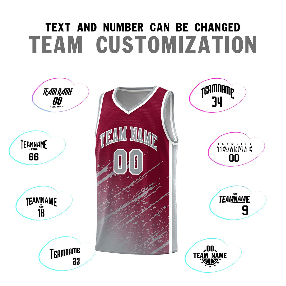 Custom Crimson Basketball Kits With Gray Paint Graffiti