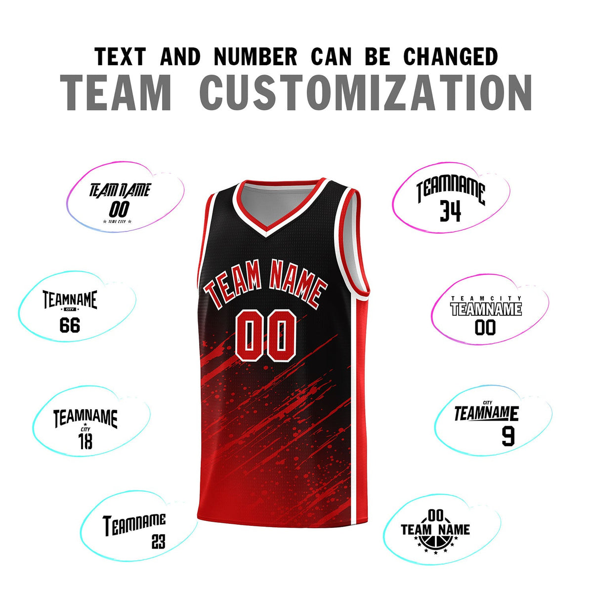Custom Black Basketball Kits With Red Paint Graffiti