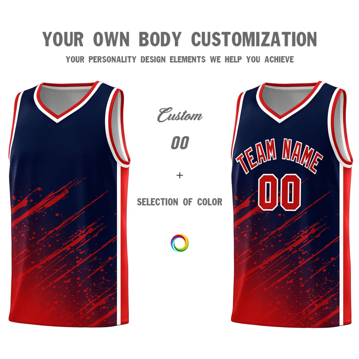 Custom Navy Basketball Kits With Red Paint Graffiti