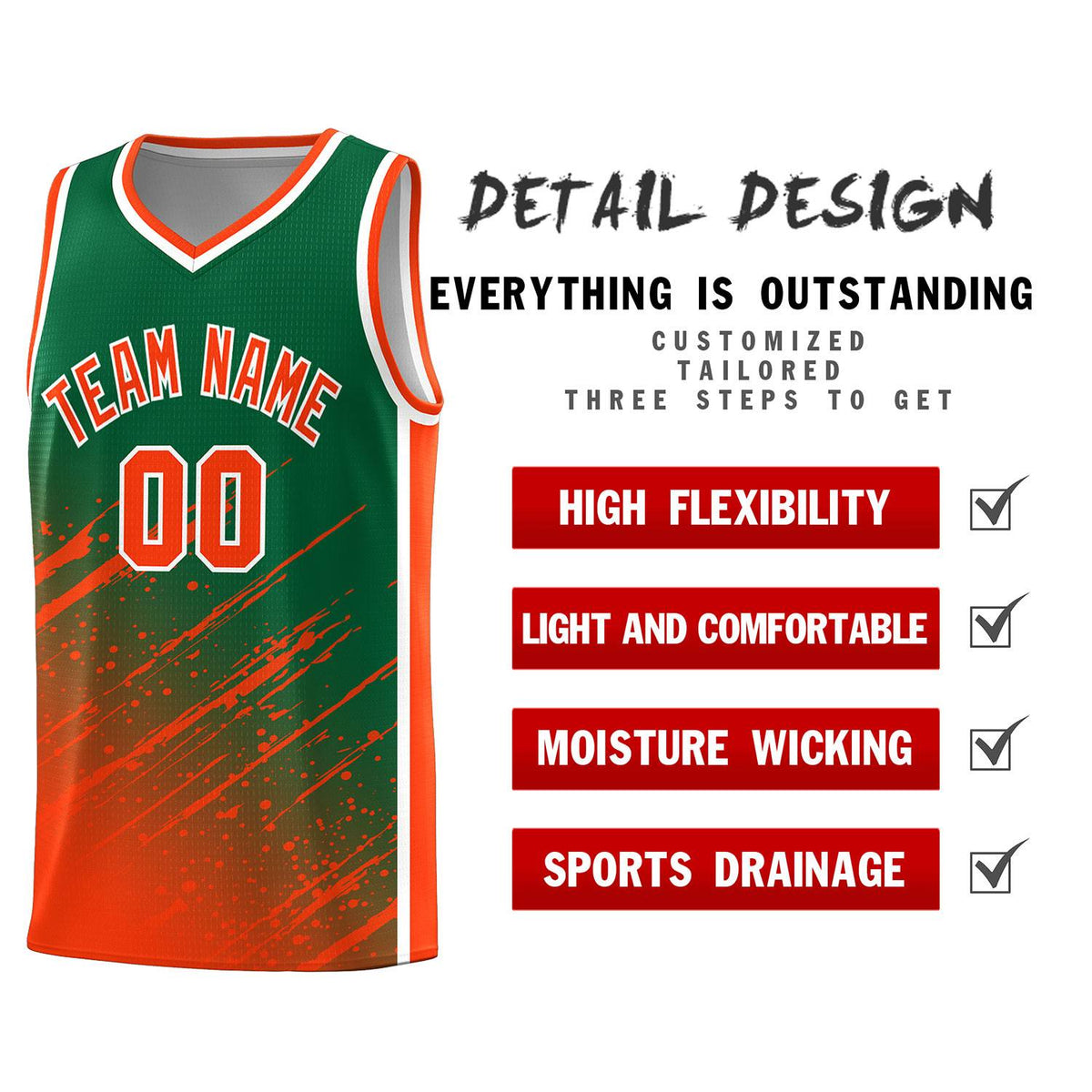 Custom Kelly Green Basketball Kits With Orange Paint Graffiti