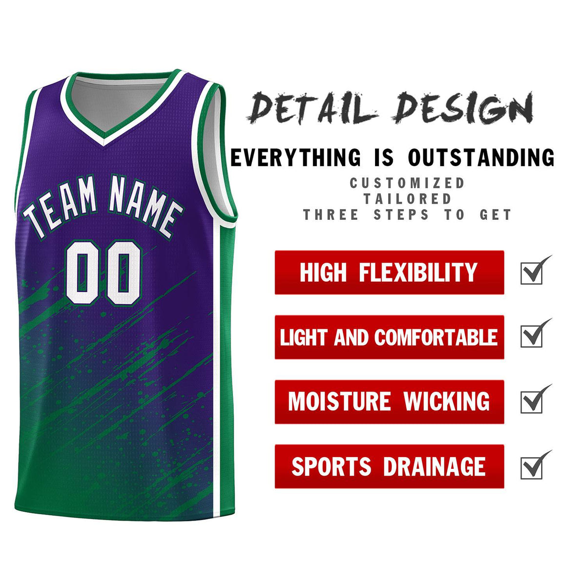 Custom Purple Basketball Kits With Kelly Green Paint Graffiti