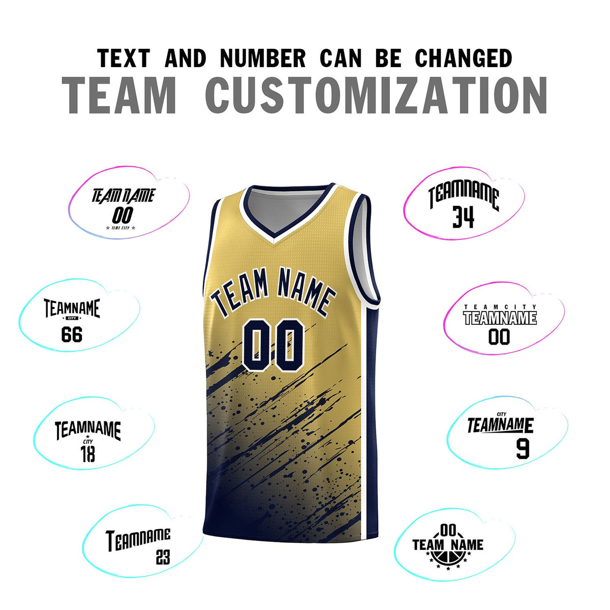 Custom Khaki Basketball Kits With Navy Paint Graffiti