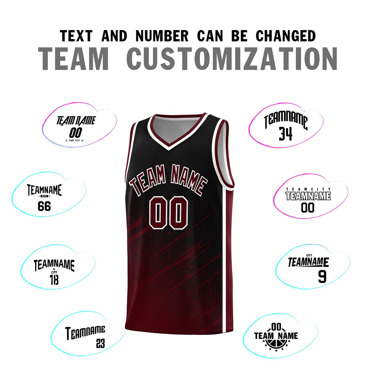 Custom Black Basketball Kits With Crimson Paint Graffiti