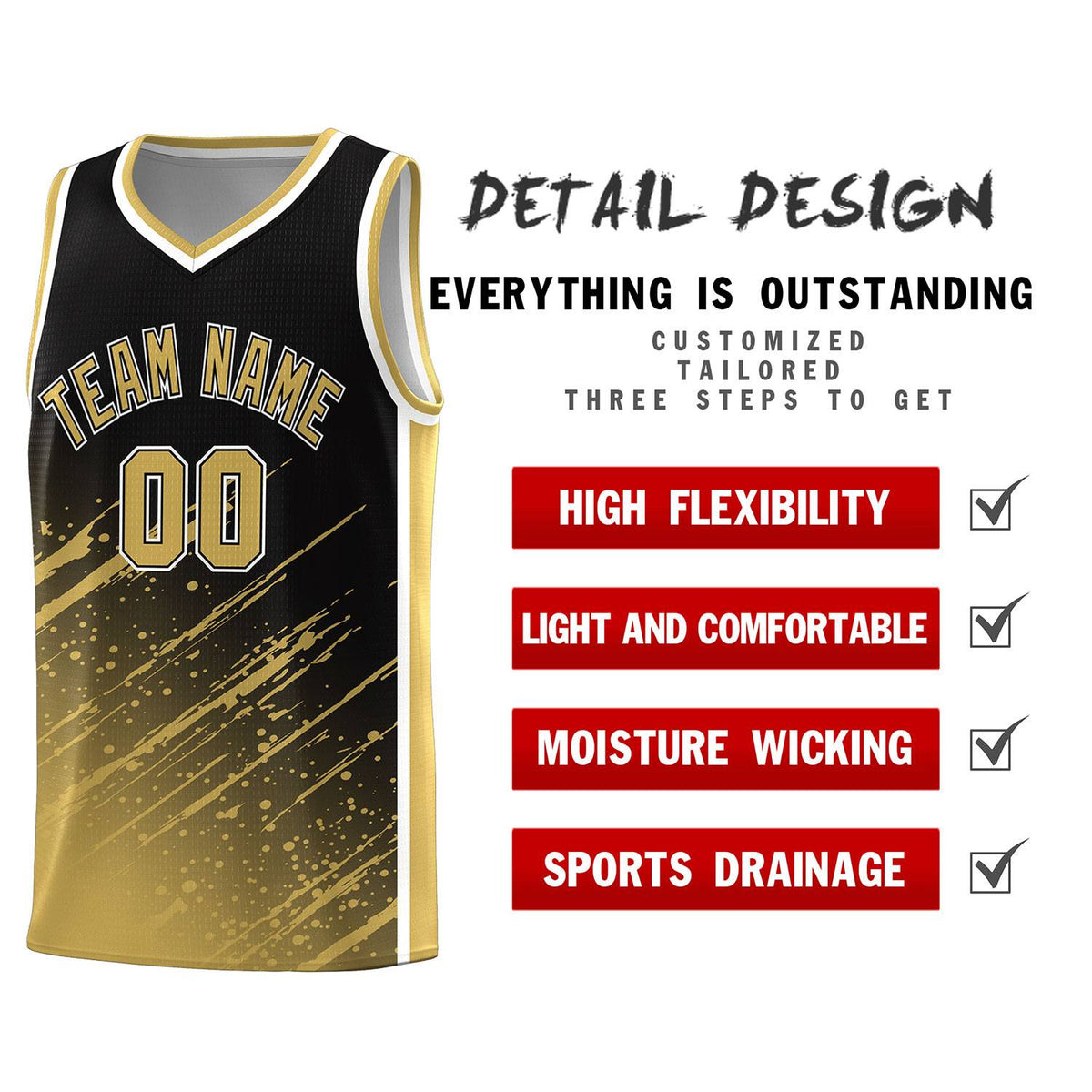 Custom Black Basketball Kits With Old Gold Paint Graffiti
