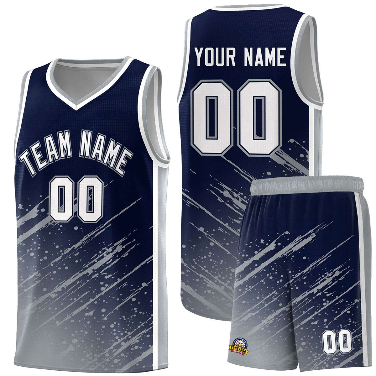 Custom Navy Basketball Kits With Gray Paint Graffiti
