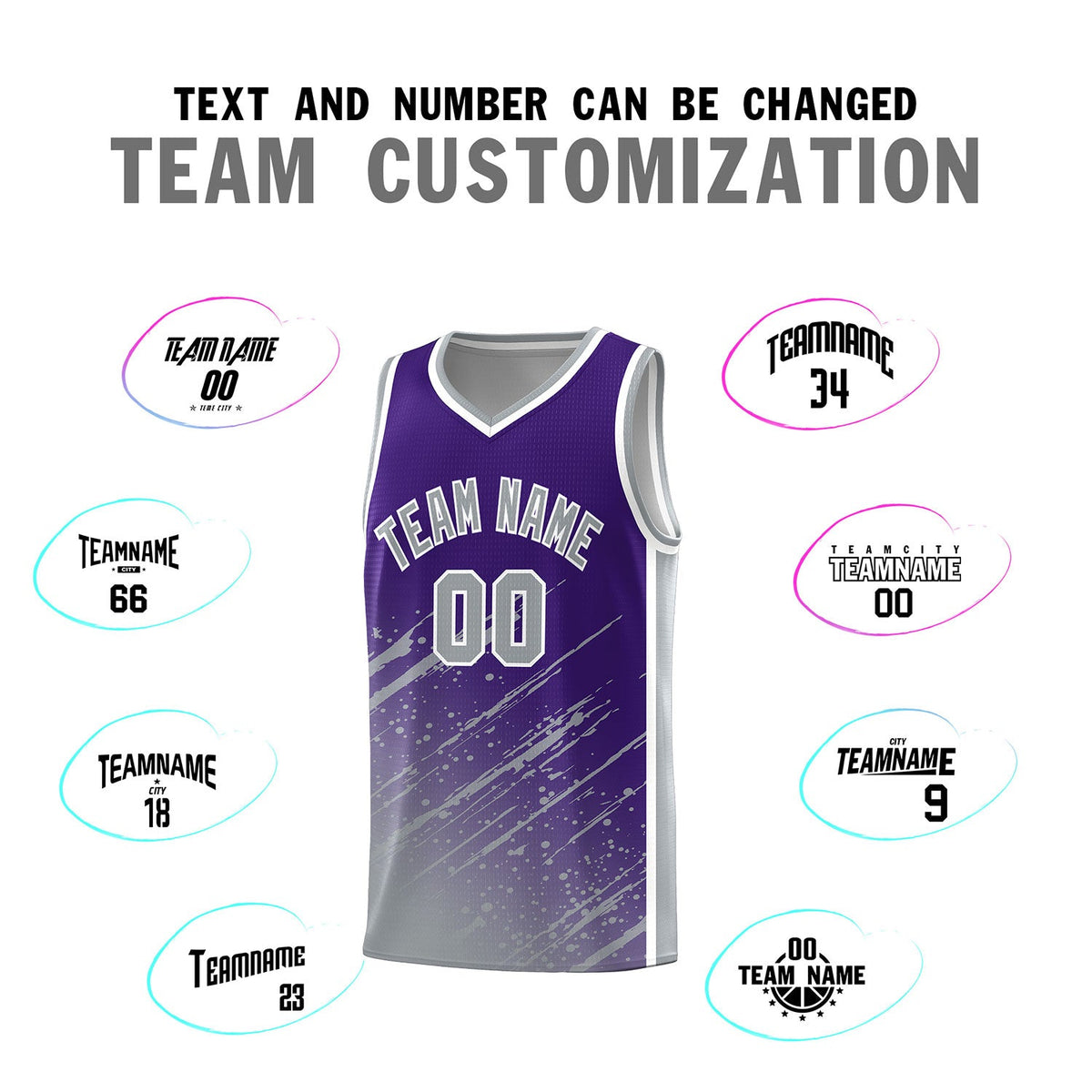 Custom Purple Basketball Kits With Gray Paint Graffiti