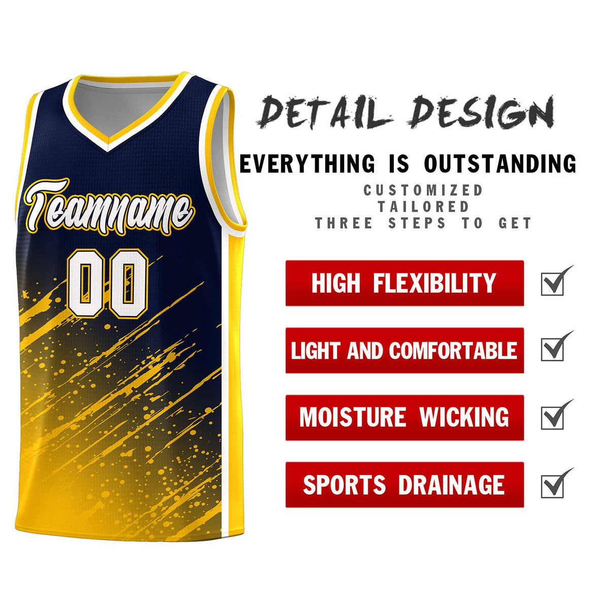 Custom Navy Basketball Kits With Yellow Paint Graffiti