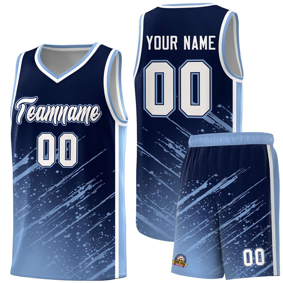 Custom Navy Basketball Kits With Light Blue Paint Graffiti