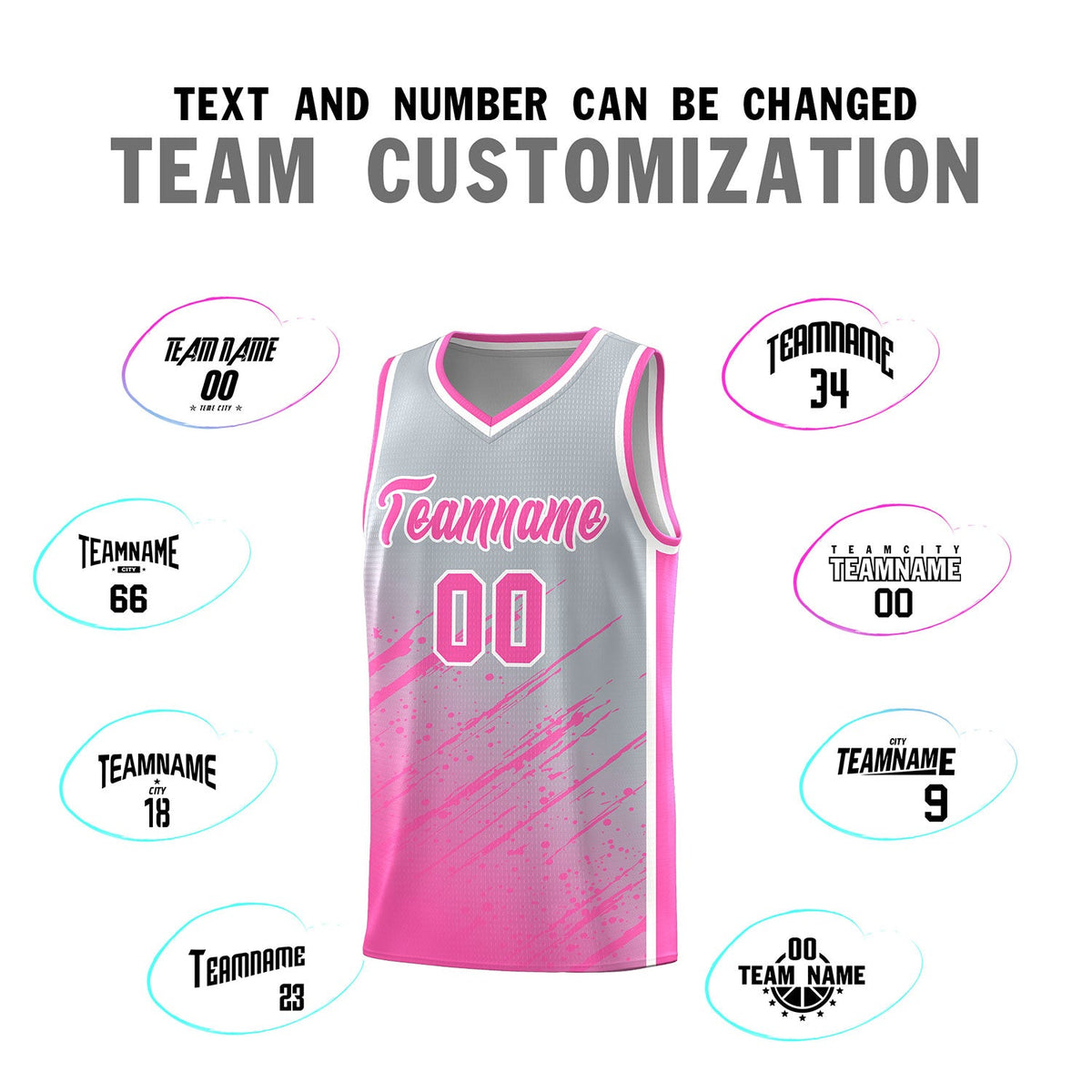 Custom Gray Basketball Kits With Pink Paint Graffiti
