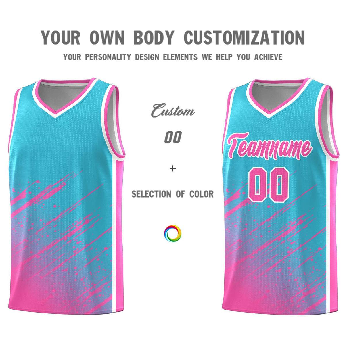 Custom Sky Blue Basketball Kits With Pink Paint Graffiti