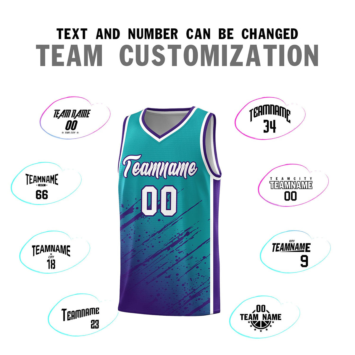 Custom Aqua Basketball Kits With Purple Paint Graffiti