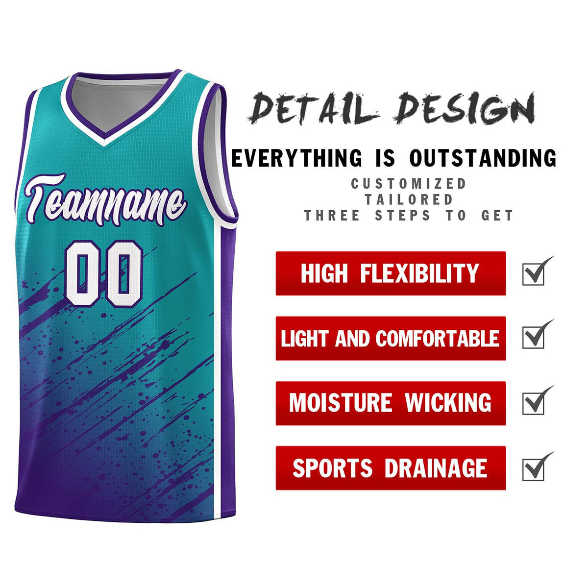 Custom Aqua Basketball Kits With Purple Paint Graffiti