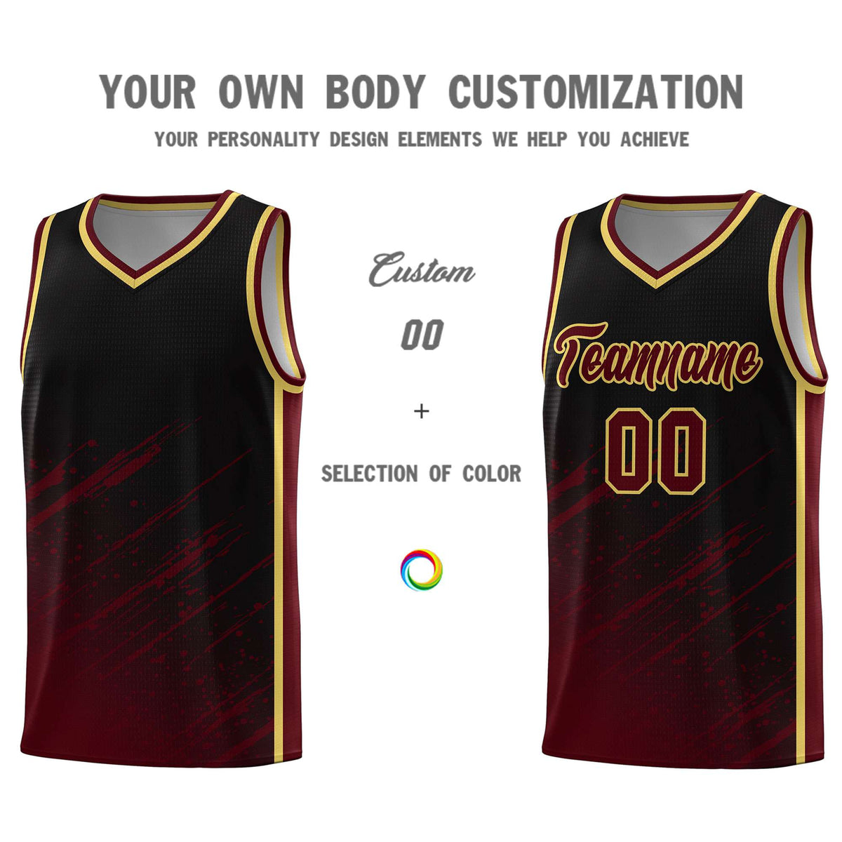 Custom Black Basketball Kits With Crimson Paint Graffiti
