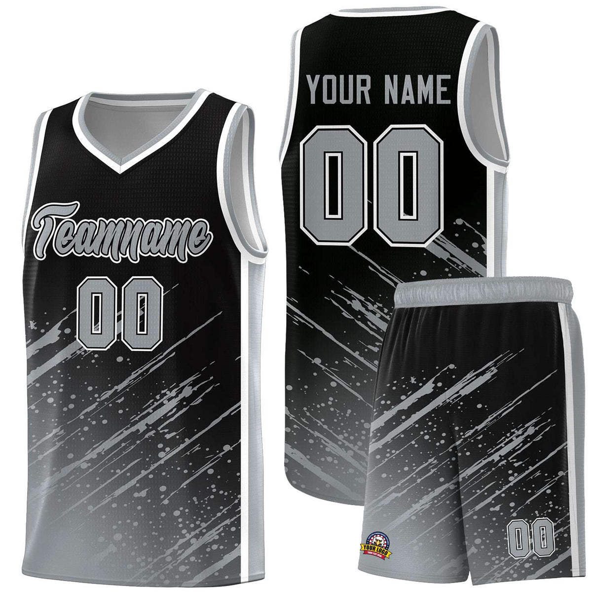 Custom Black Basketball Kits With Gray Paint Graffiti
