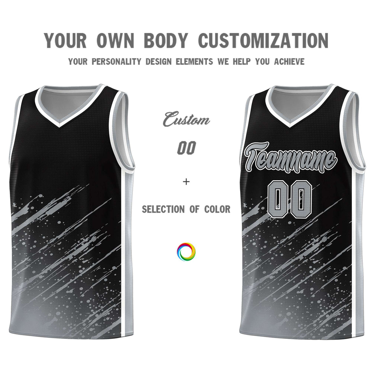Custom Black Basketball Kits With Gray Paint Graffiti