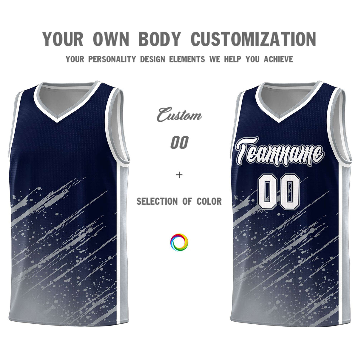 Custom Navy Basketball Kits With Gray Paint Graffiti