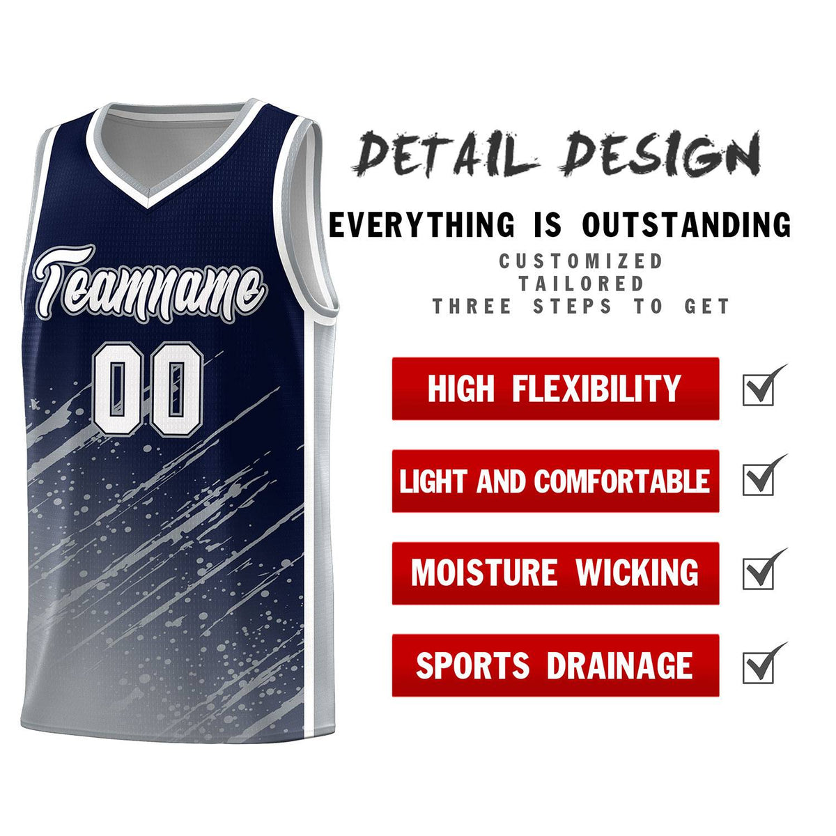 Custom Navy Basketball Kits With Gray Paint Graffiti