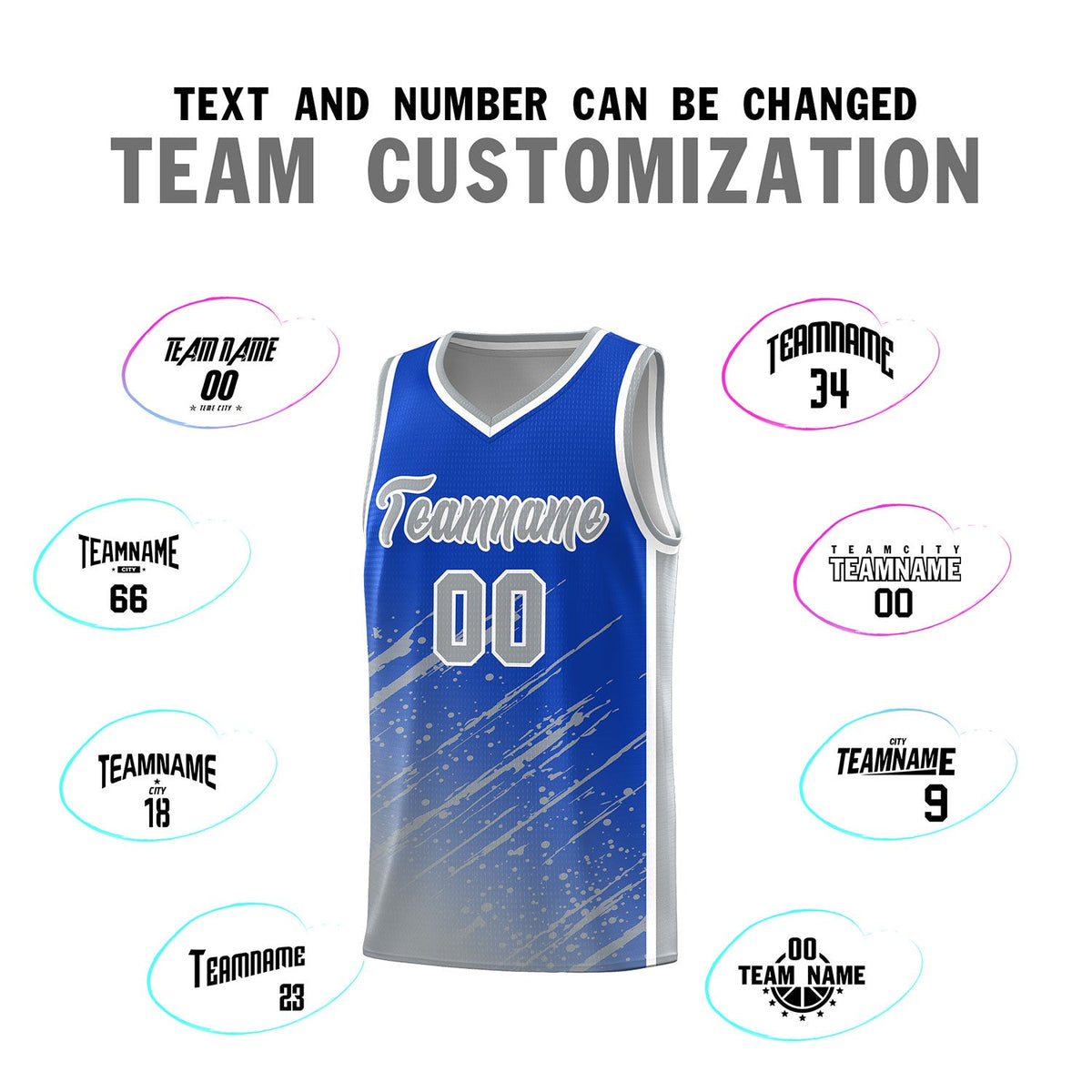 Custom Royal Basketball Kits With Gray Paint Graffiti