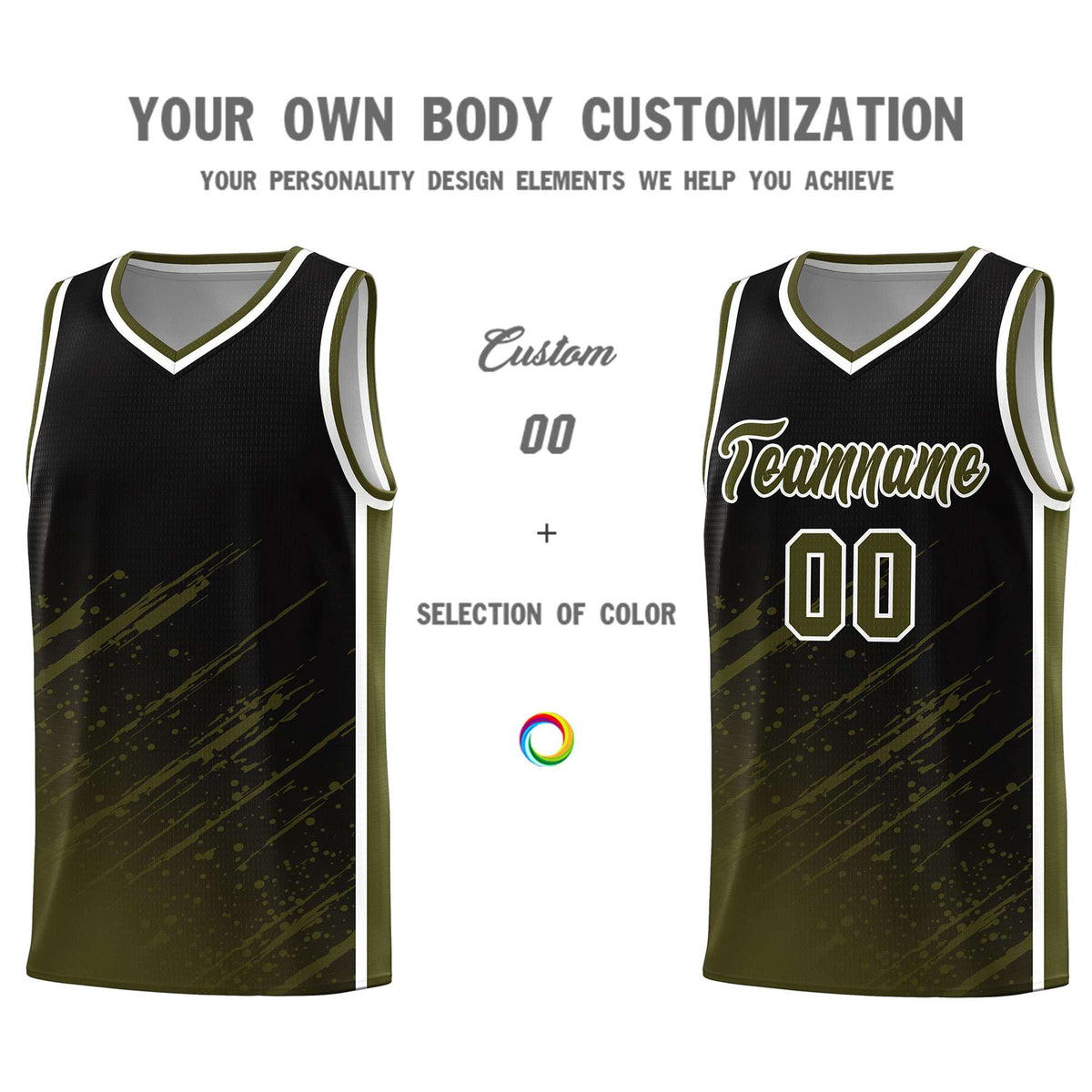Custom Black Basketball Kits With Olive Paint Graffiti