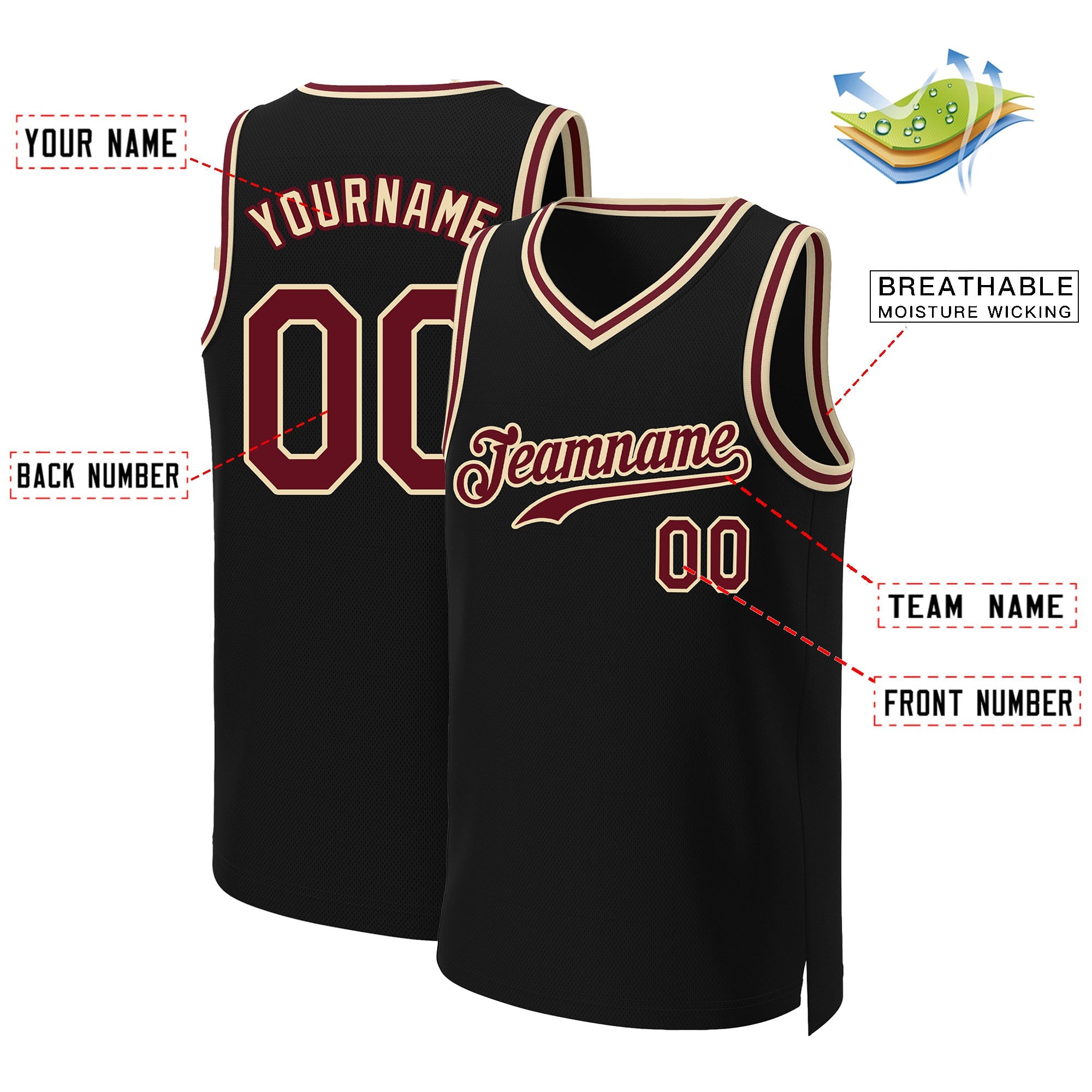 Custom Black Crimson-Khaki Classic Tops Basketball Jersey|KXKSHOP