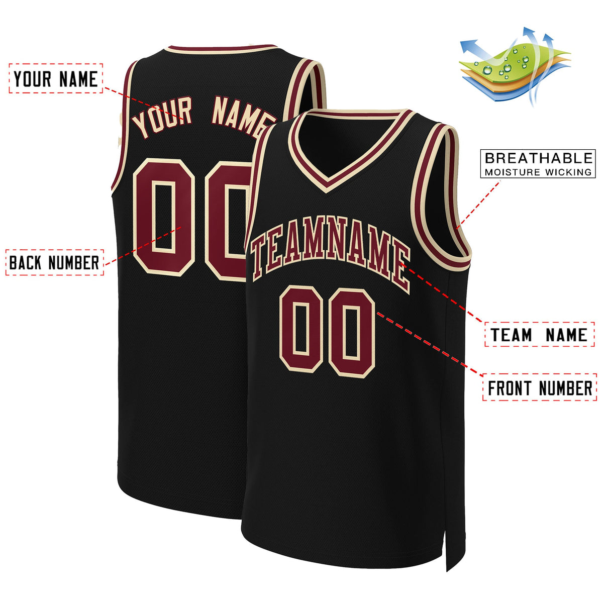 Custom Black Crimson-Khaki Classic Tops Basketball Jersey|KXKSHOP
