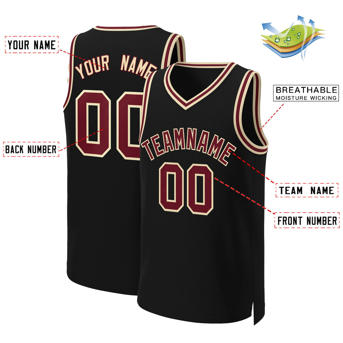 Custom Black Crimson-Khaki Classic Tops Basketball Jersey|KXKSHOP