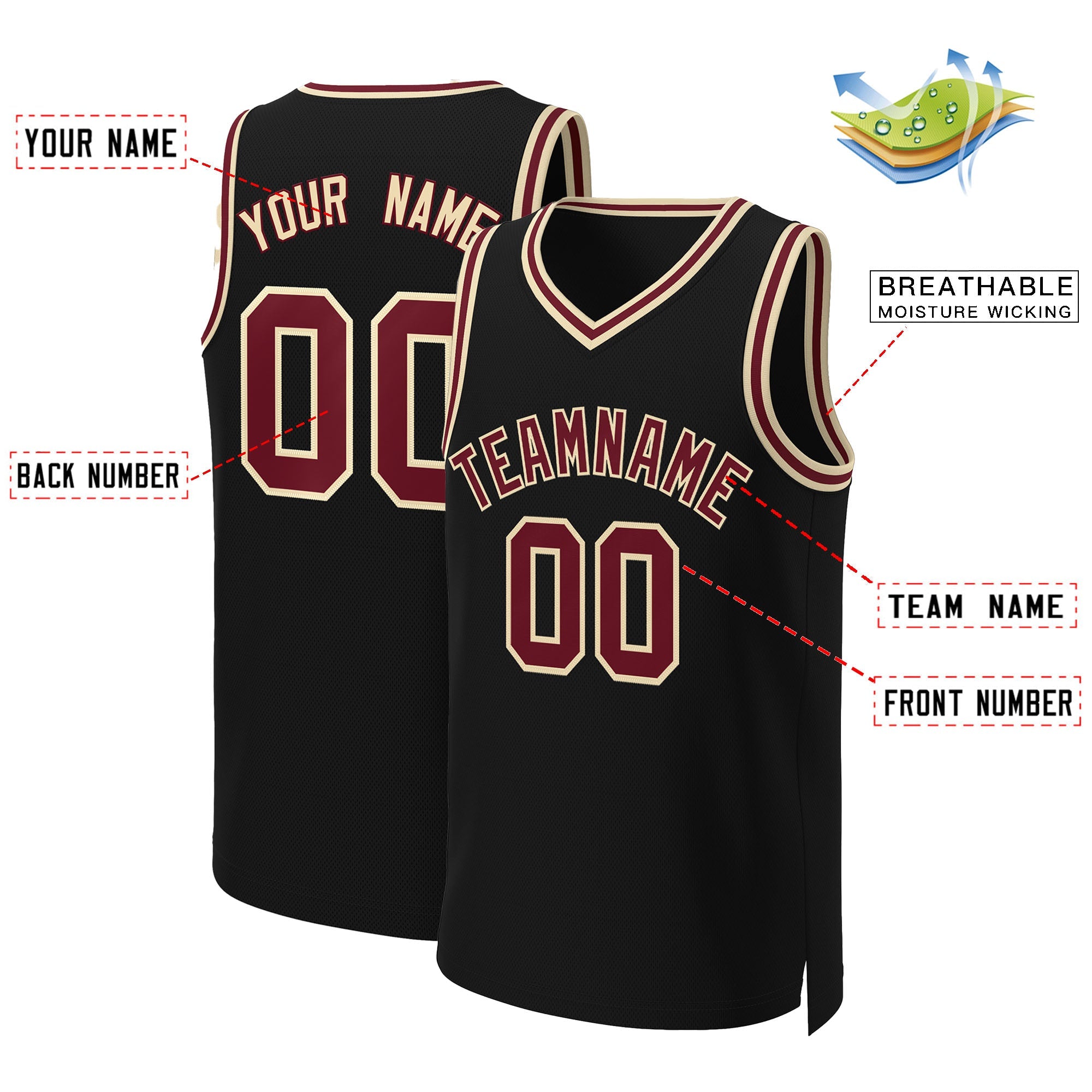 Custom Black Crimson-Khaki Classic Tops Basketball Jersey|KXKSHOP
