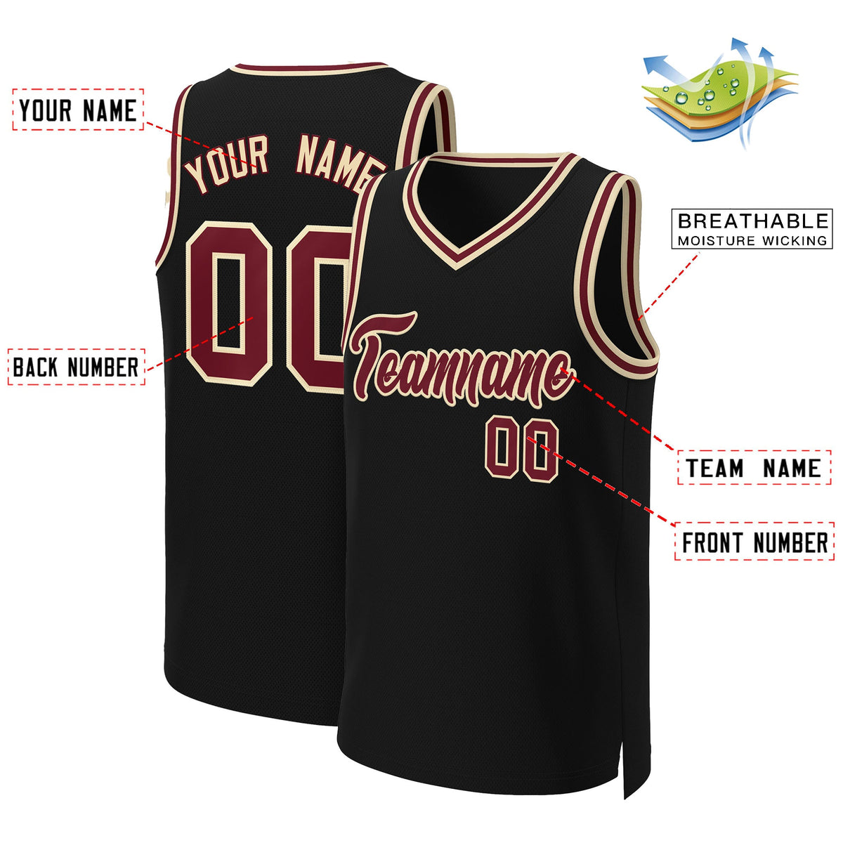 Custom Black Crimson-Khaki Classic Tops Basketball Jersey|KXKSHOP