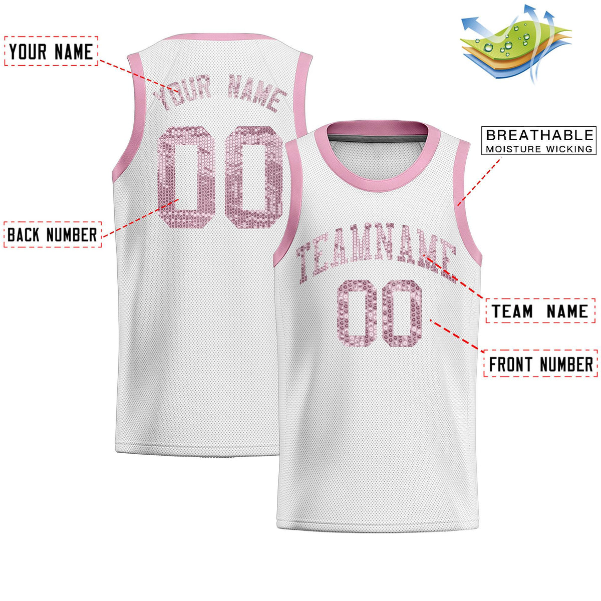 Custom White Sequined Tops Athletic Basketball Jersey|KXKSHOP