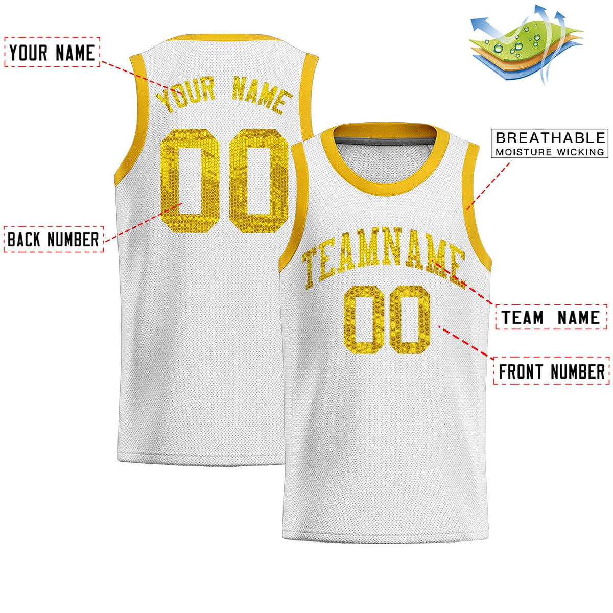 Custom White Sequined Tops Athletic Basketball Jersey|KXKSHOP