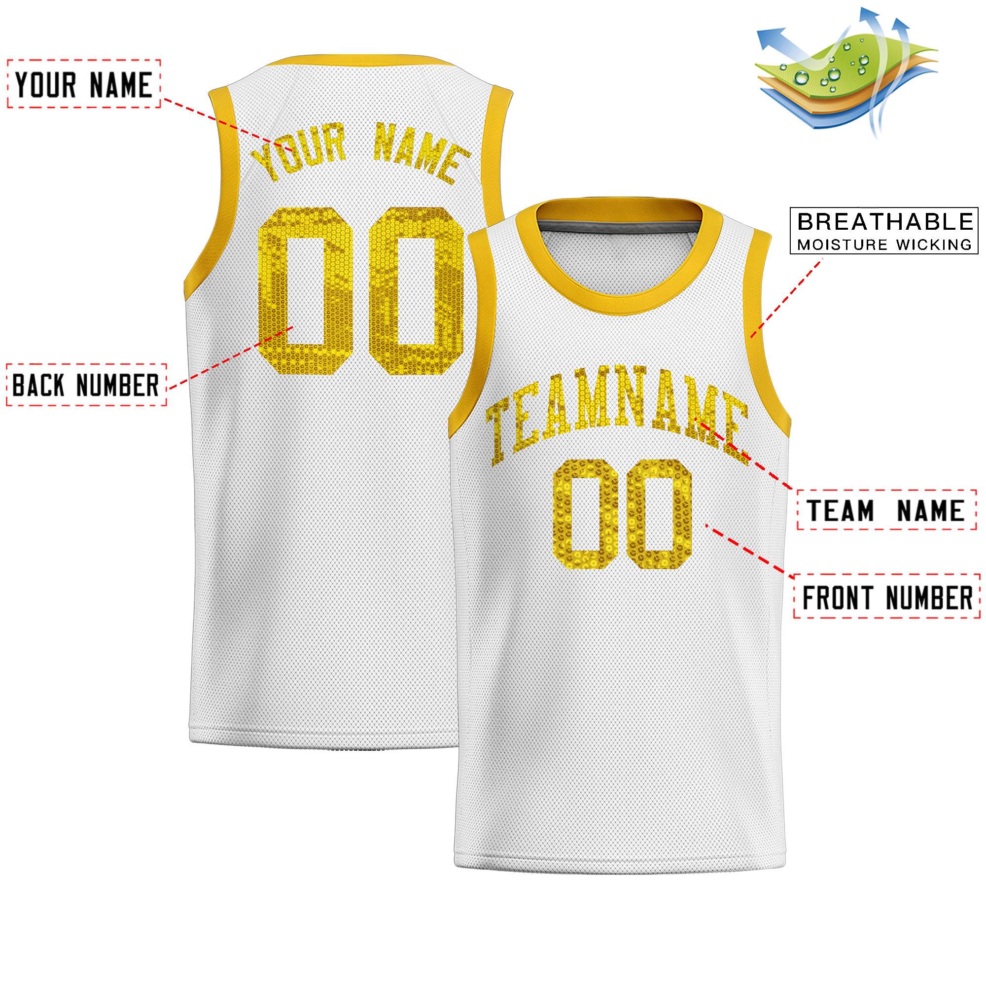 Custom White Sequined Tops Athletic Basketball Jersey|KXKSHOP