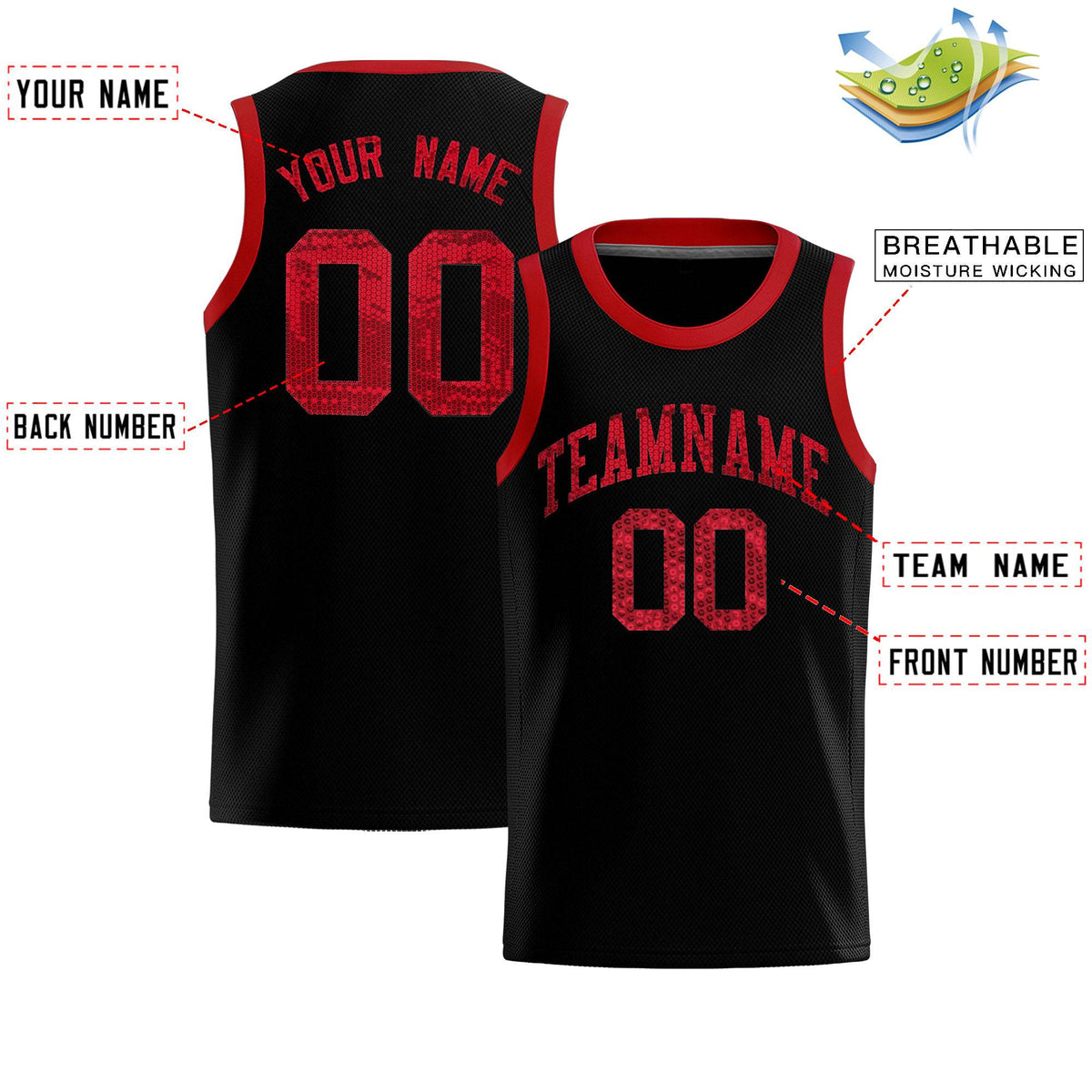 Custom Black Sequined Tops Athletic Basketball Jersey|KXKSHOP