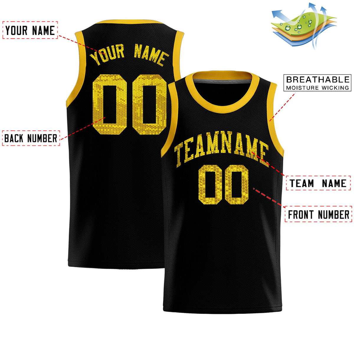 Custom Black Sequined Tops Athletic Basketball Jersey|KXKSHOP