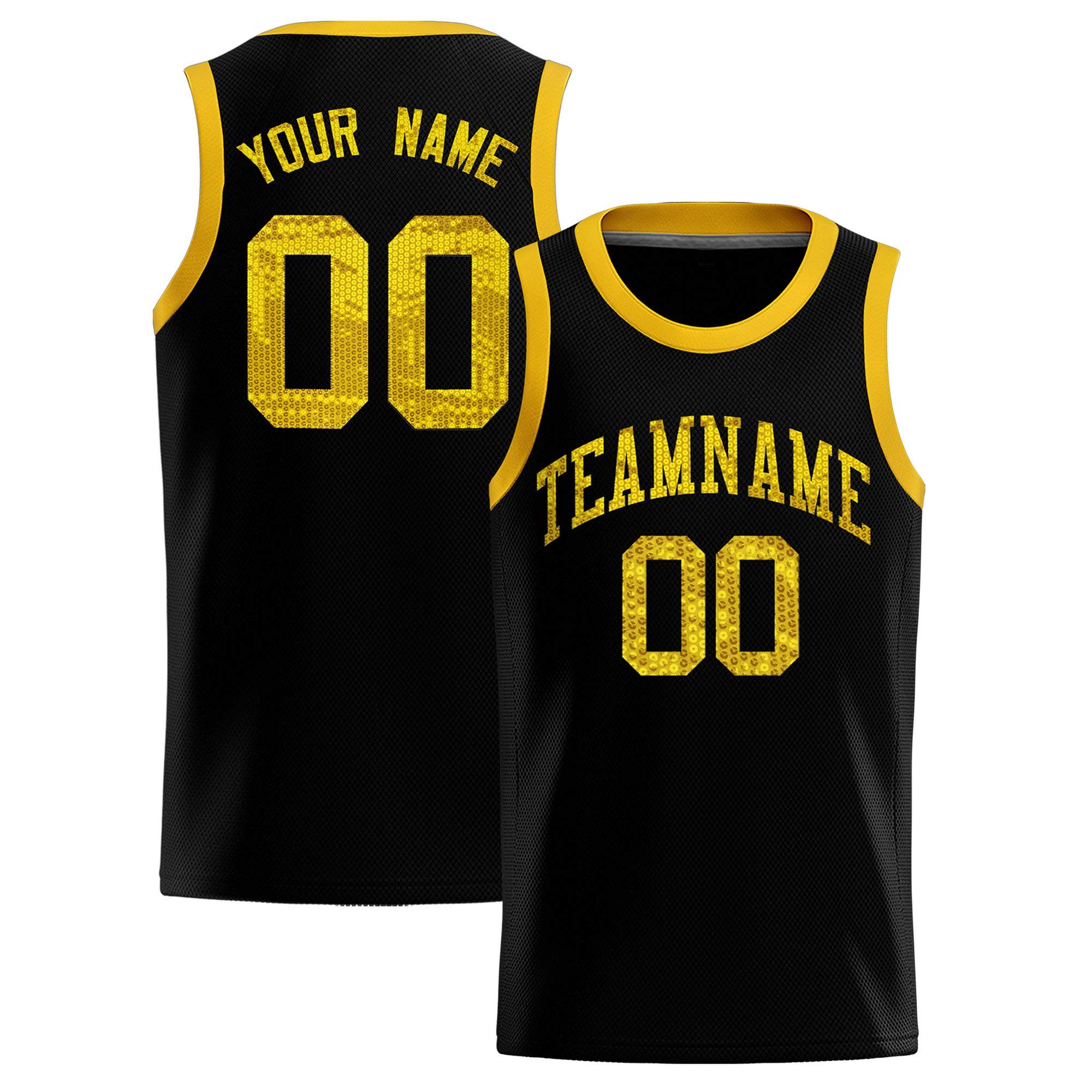 Custom Black Sequined Tops Athletic Basketball Jersey|KXKSHOP