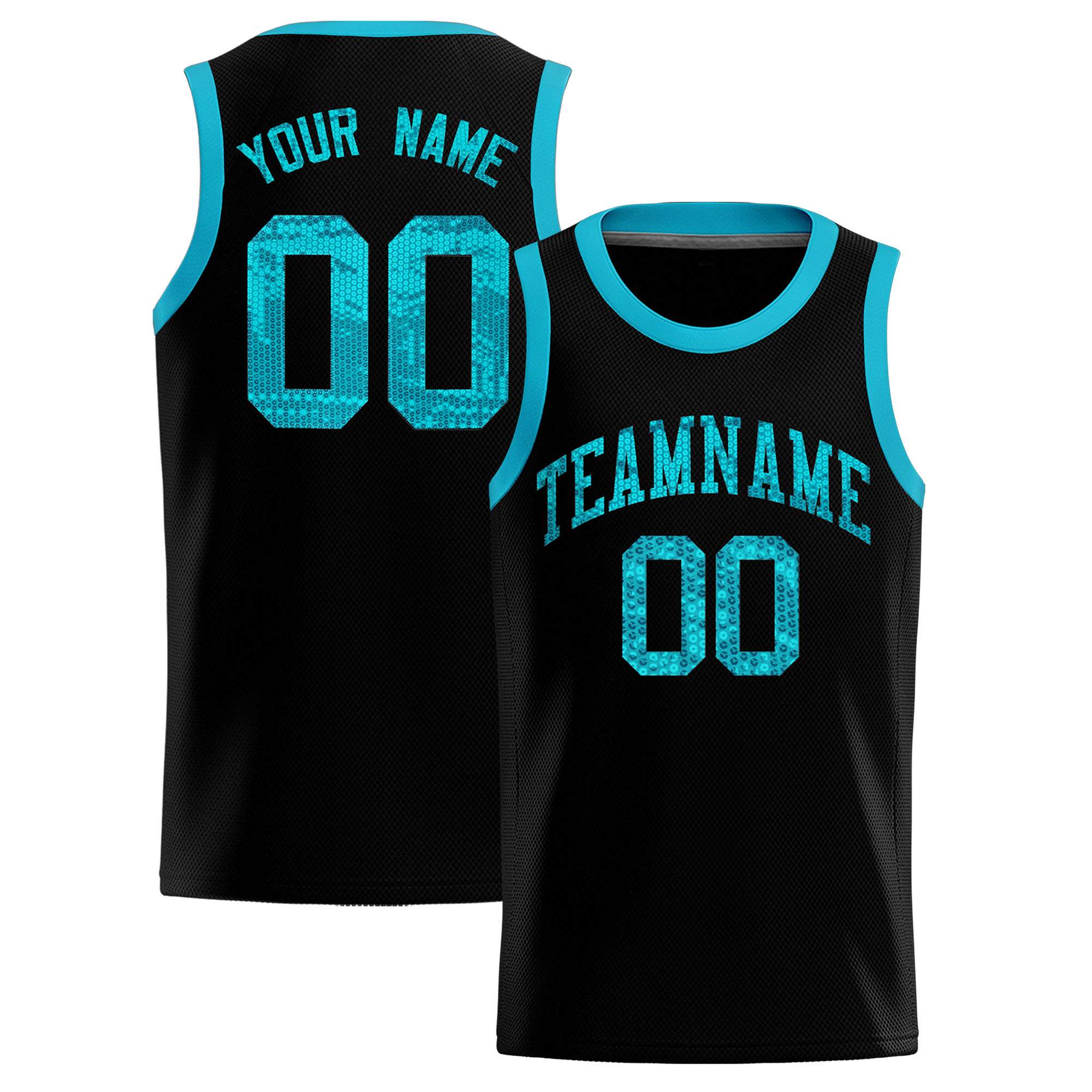 Custom Black Sequined Tops Athletic Basketball Jersey|KXKSHOP