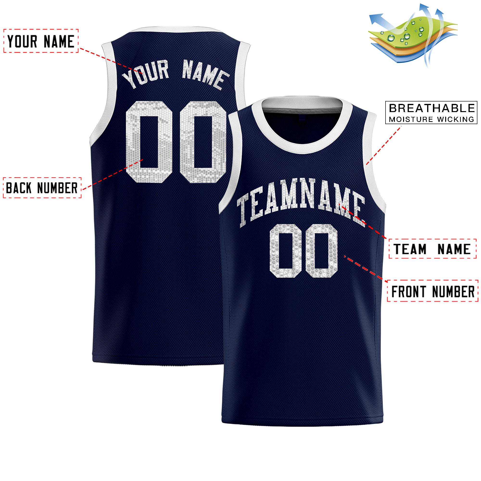 Custom Navy Sequined Tops Athletic Basketball Jersey|KXKSHOP