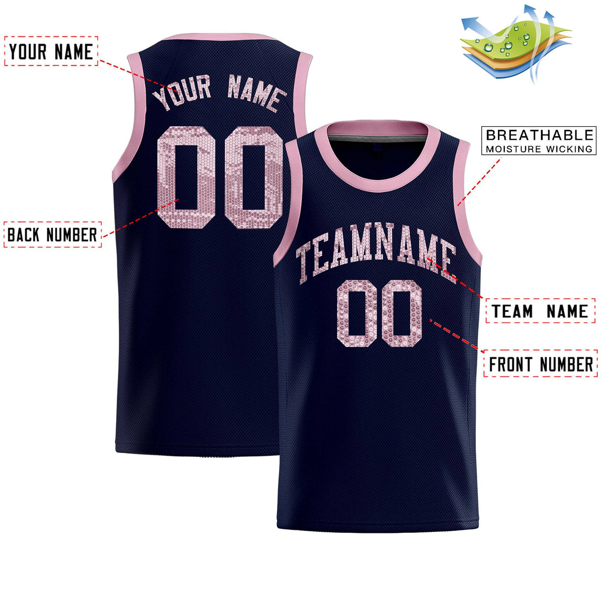 Custom Navy Sequined Tops Athletic Basketball Jersey|KXKSHOP