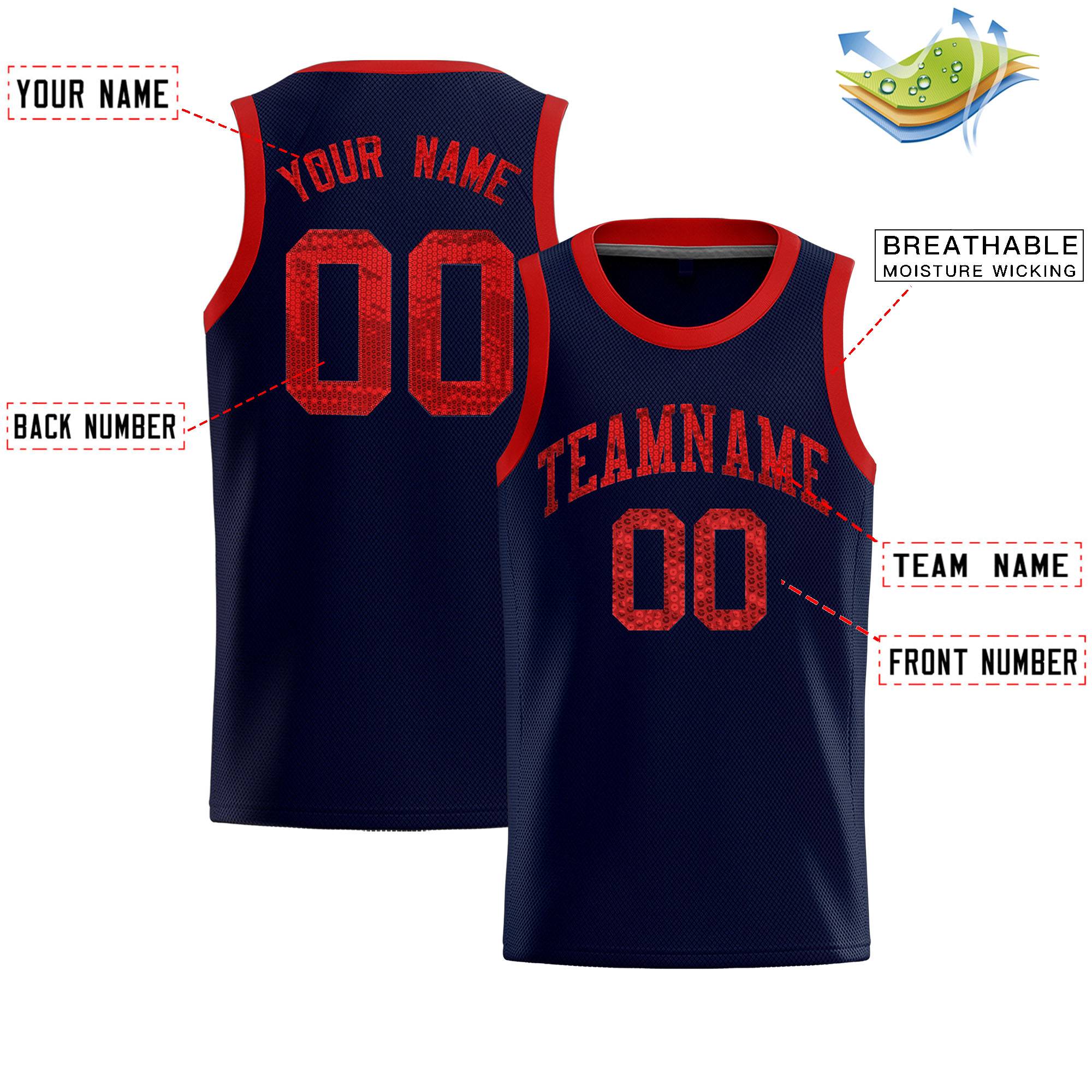 Custom Navy Sequined Tops Athletic Basketball Jersey|KXKSHOP