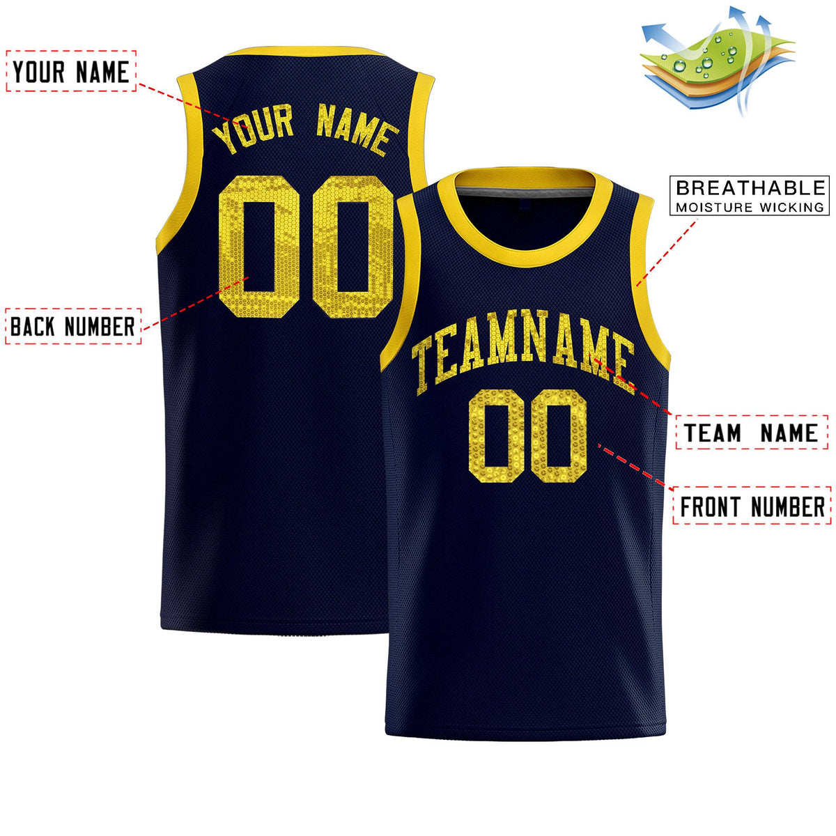 Custom Navy Sequined Tops Athletic Basketball Jersey|KXKSHOP