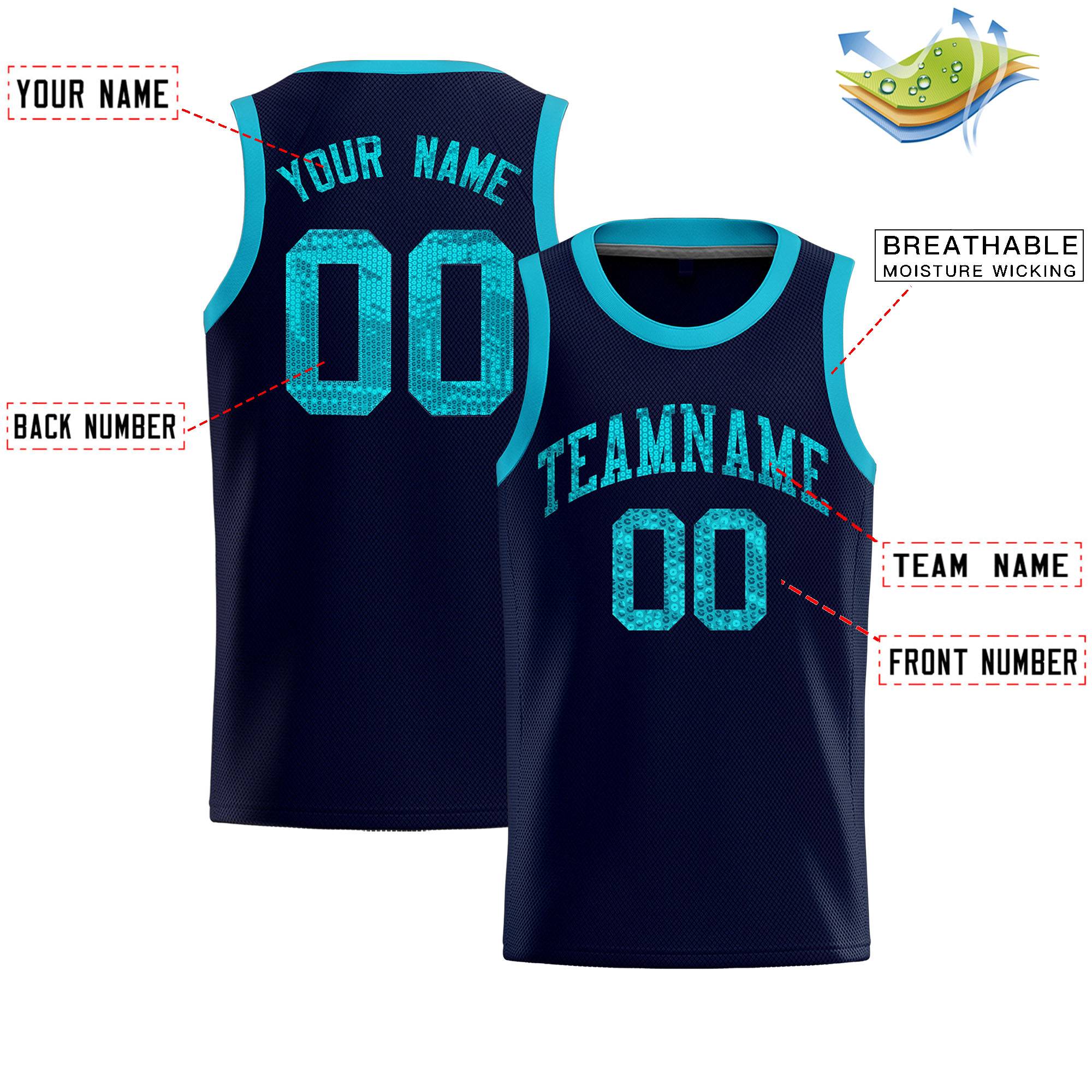 Custom Navy Sequined Tops Athletic Basketball Jersey|KXKSHOP